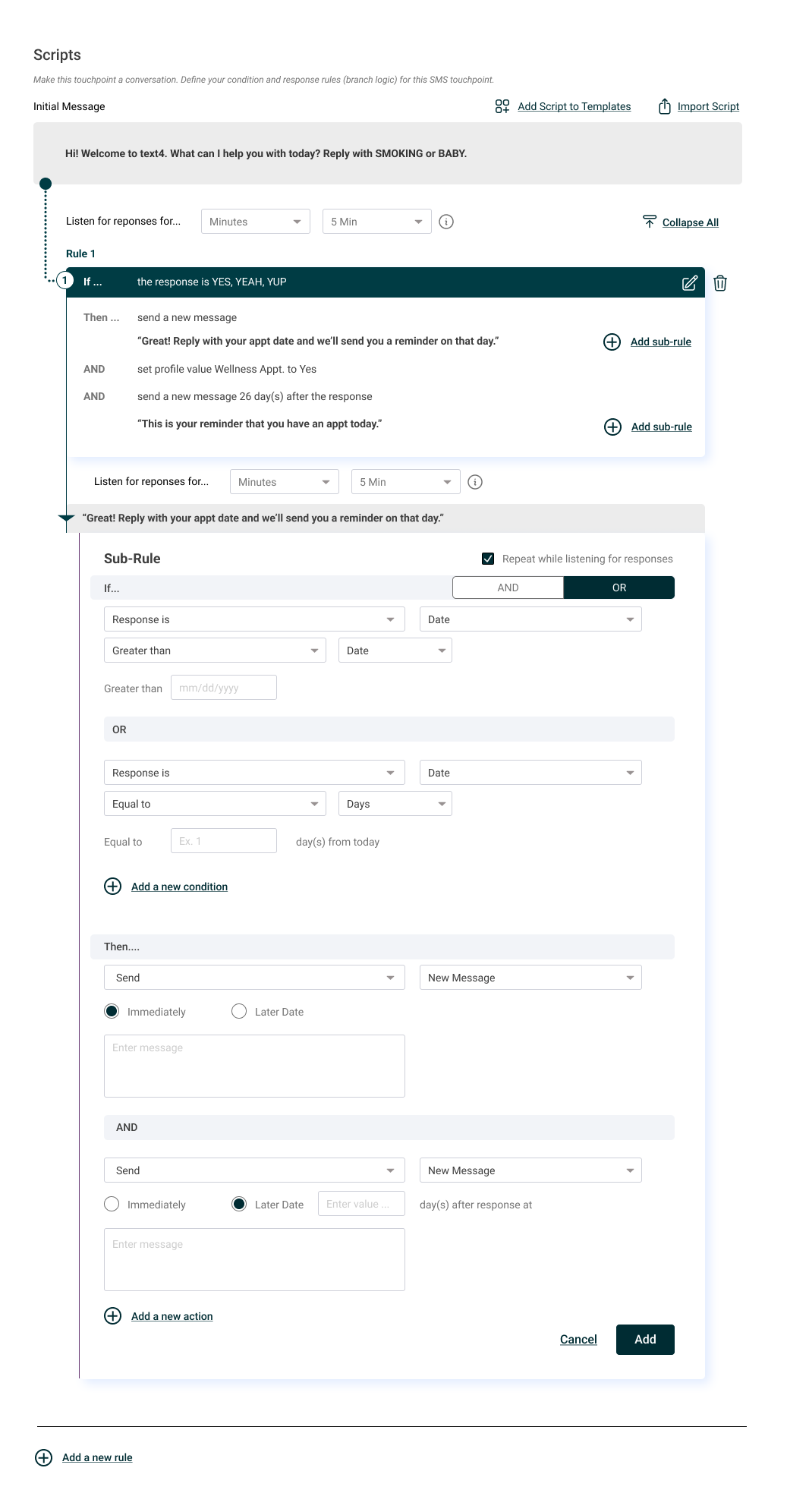 Text branching logic UI
